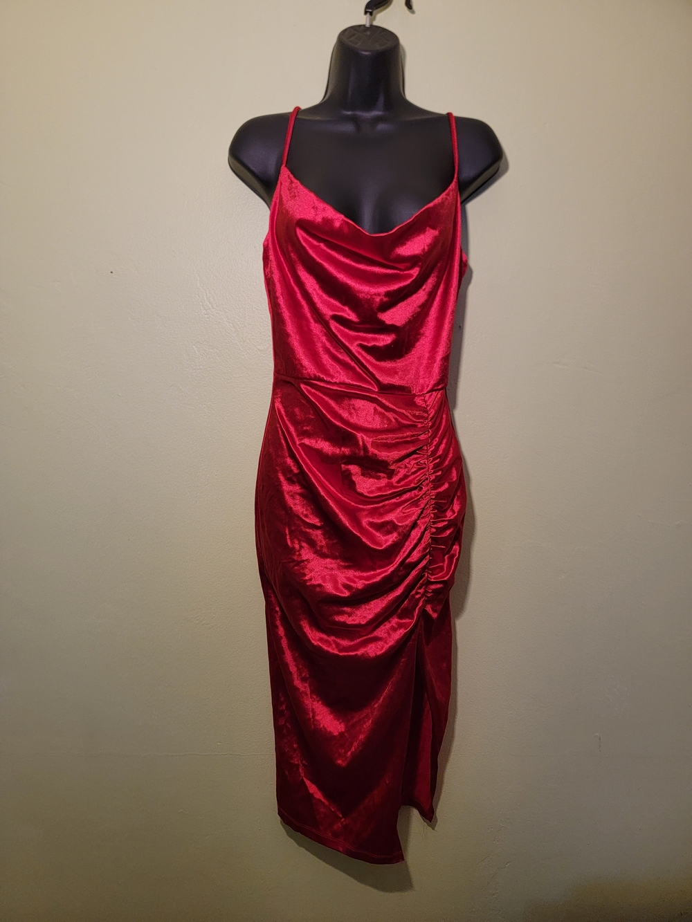Windsor Red Satin Cowl Midi Slip Dress